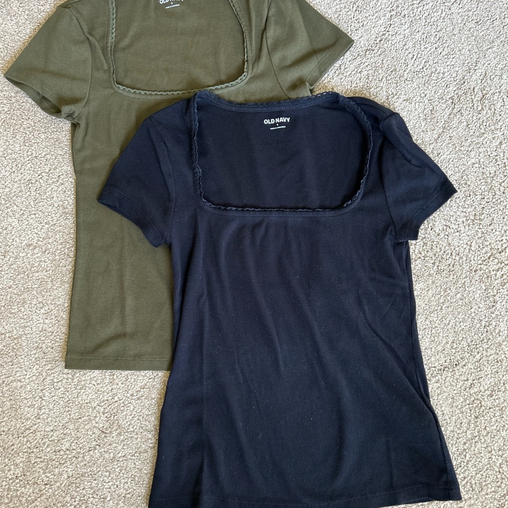 Old Navy set of Black and Green Fitted Tees w Lace Trim